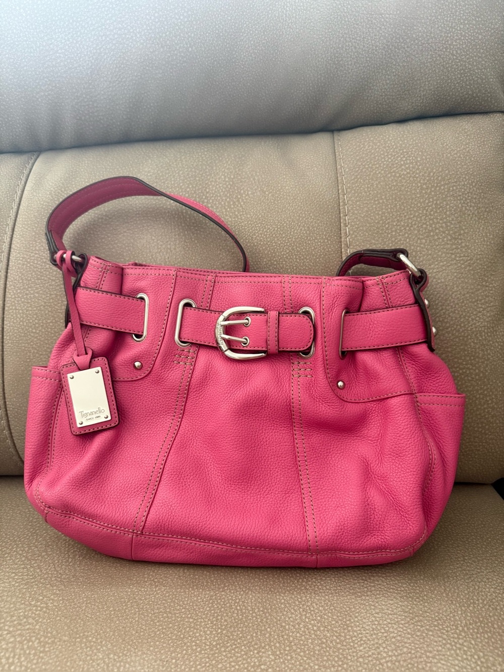 Women’s Pink Shoulder Bag with Buckle Detail